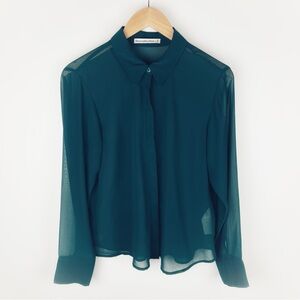 Abercrombie & Fitch Sheer Button Down Long Sleeve Blouse Dark Green Size M